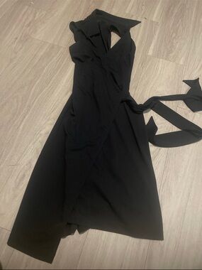 Express Black Wrap-Style Midi Dress with Tie